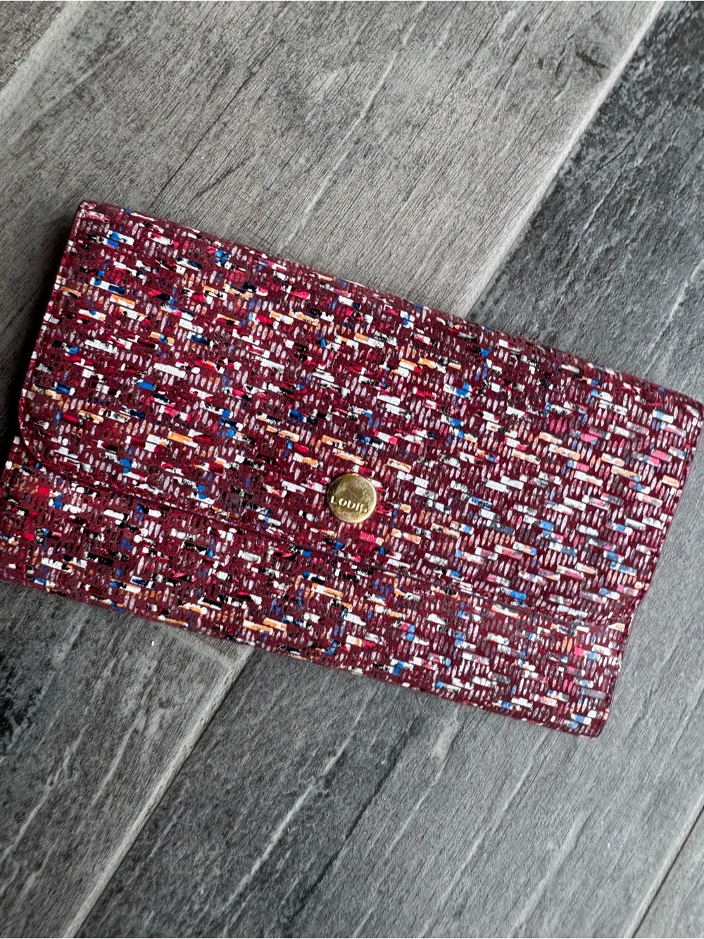LODIS Tweed Pattern Continental Wallet - Burgundy